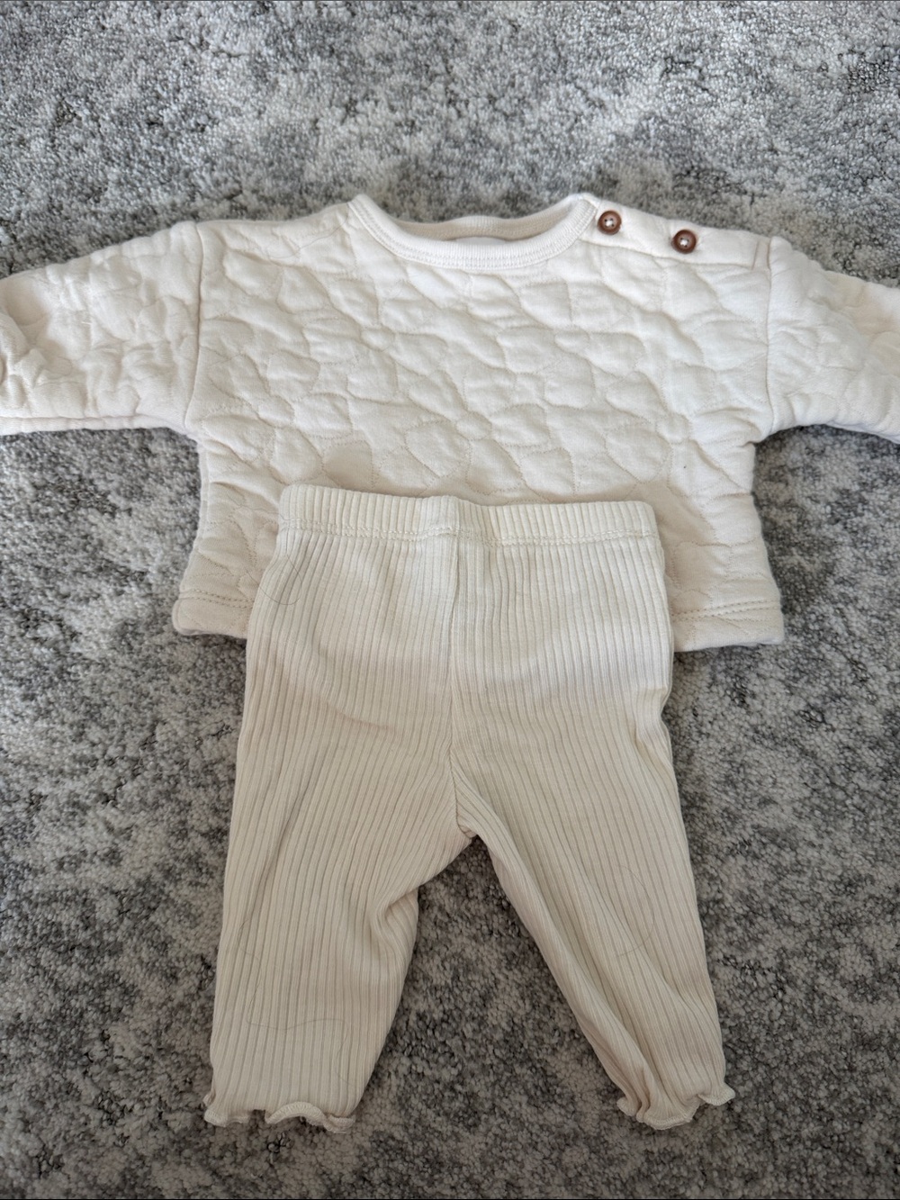 Cream Quilted Baby Top and Ribbed Pants Set
